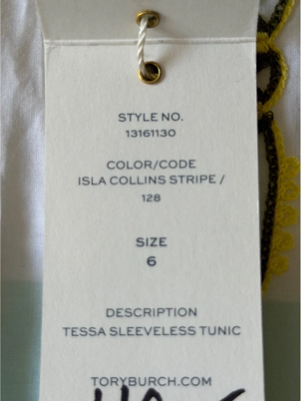 Tory Burch Isla Collins Stripe Tessa Tunic White Mint Green Embroidered Top Sz 6